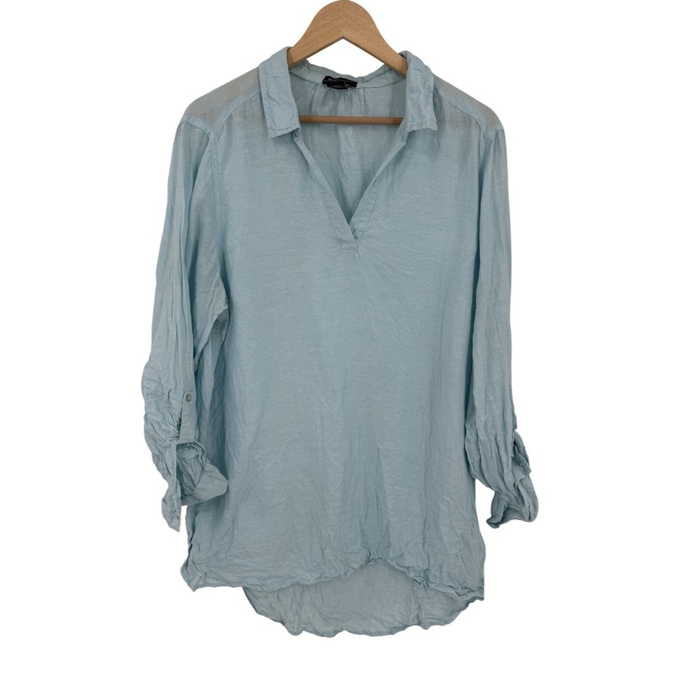 JNY Jones New York Linen Top Women's 1X Natural Lightweight Lagoon Spring Summer